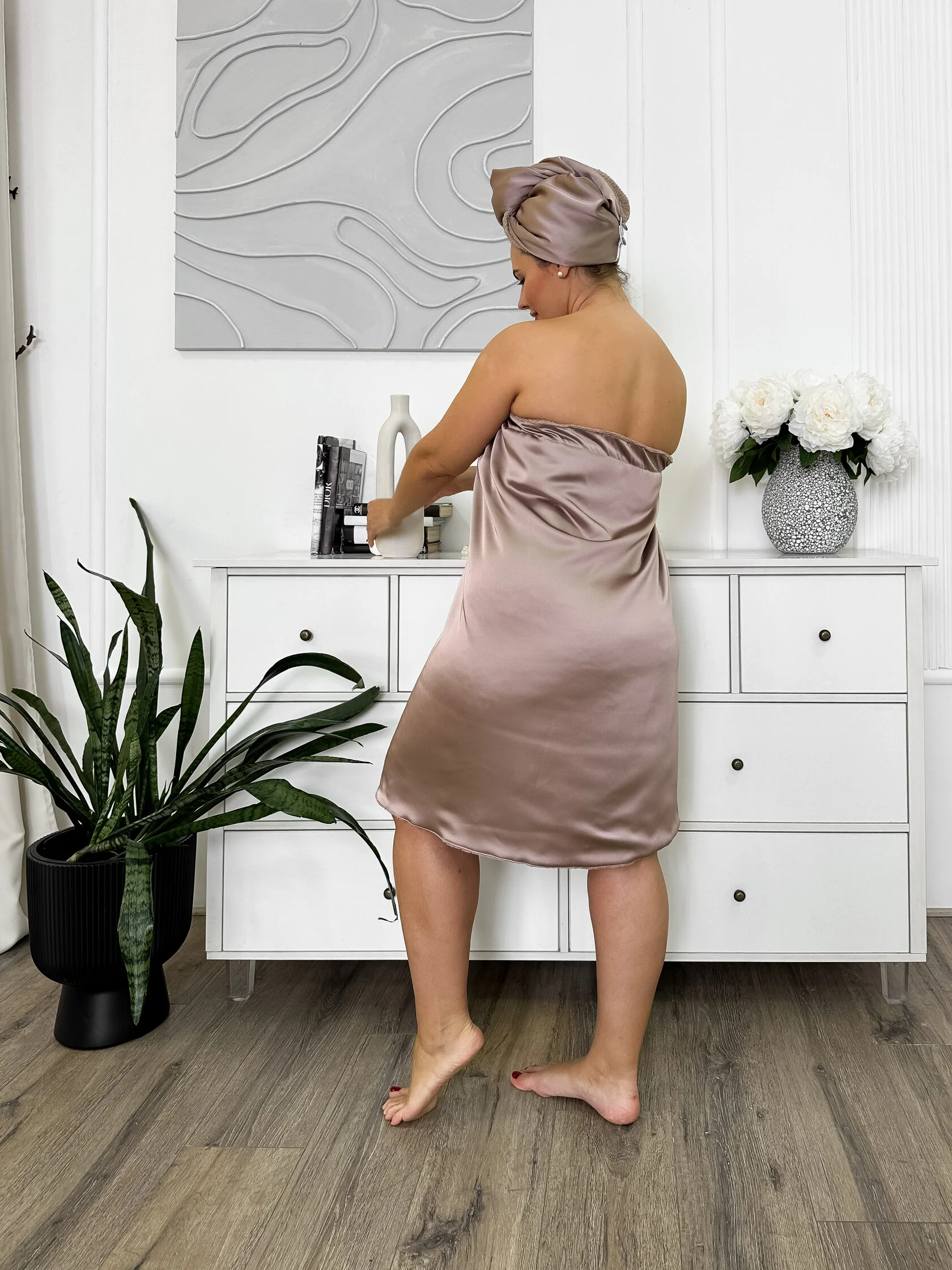 Рушник-тюрбан для тіла на застібці, Комбінований рушник-тюрбан для сушки волосся 2 в 1