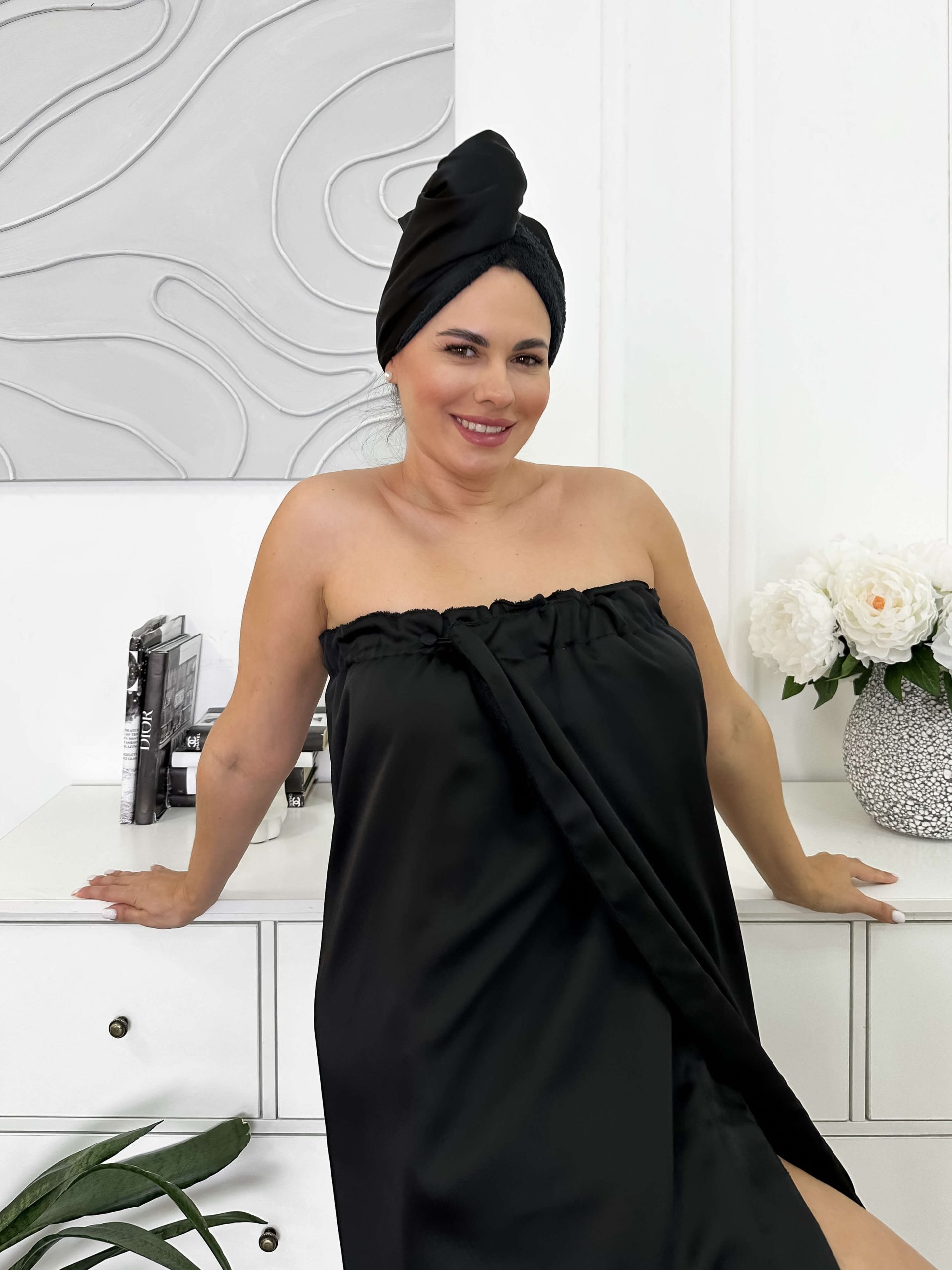 Рушник-тюрбан для тіла на застібці, Комбінований рушник-тюрбан для сушки волосся 2 в 1