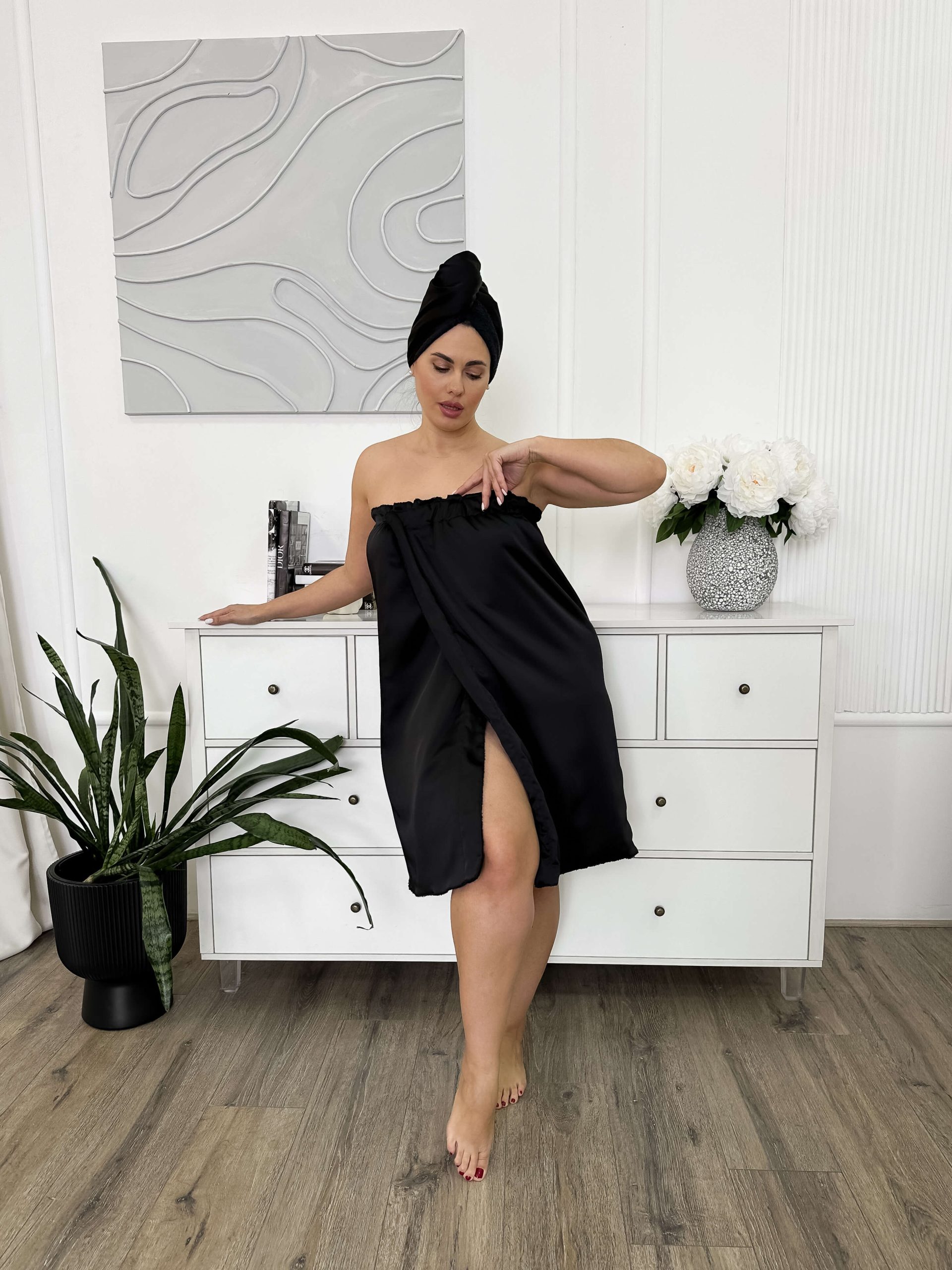 Рушник-тюрбан для тіла на застібці, Комбінований рушник-тюрбан для сушки волосся 2 в 1